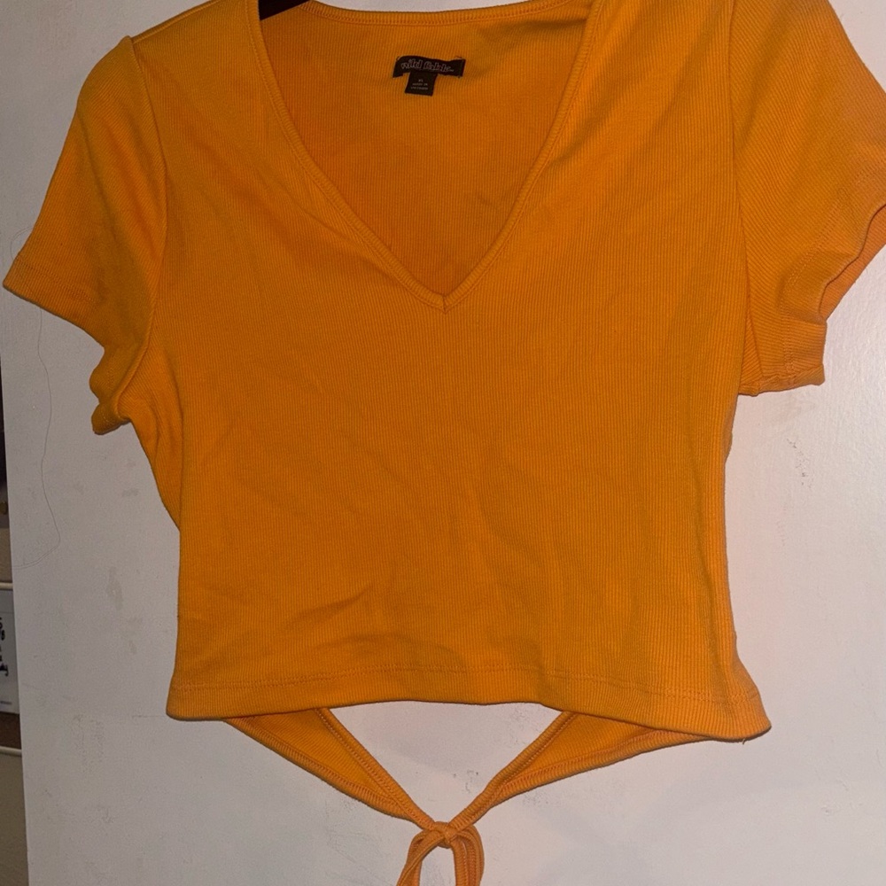 Orange V-Neck Tie-back top- going out top- workout top- tie back top